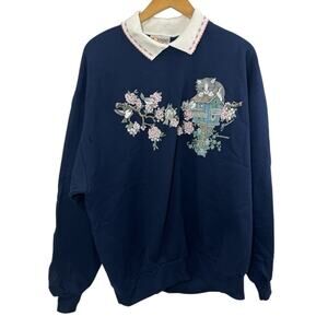 Vtg 90s Morning Sun Grandma Women L Sweatshirt Cats Made In USA Cottage NWT